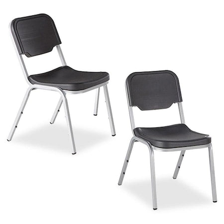 Rough n Ready Stack Chair, Black Seat and Back, Charcoal Frame, Up to 300lbs, 4 PK