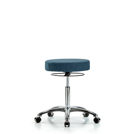 Rutledge Fabric Stool without Back Chrome - Medium Bench Height with Casters in Blue Fabric