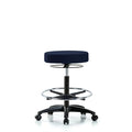 Rutledge Fab Stool without Back - High Bench Height with Chrome Foot Ring and Casters in Navy Fab