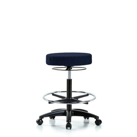Rutledge Fab Stool without Back - High Bench Height with Chrome Foot Ring and Casters in Navy Fab