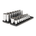 1/2 Inch Drive 12-Point Socket Set with Rails and Trays, 32-Piece 3/8 - 1-5/16 in.