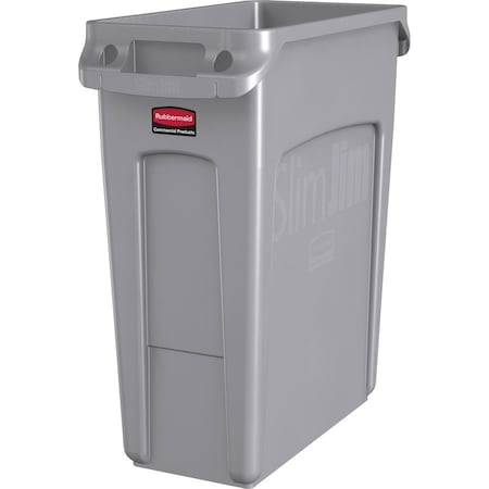 Slim Jim 16 gal Rectangular Slim-Profile Plastic Can, Gray, None, Plastic, 11 in