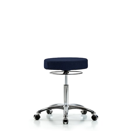 Rutledge Fabric Stool without Back Chrome - Medium Bench Height with Casters in Navy Fabric
