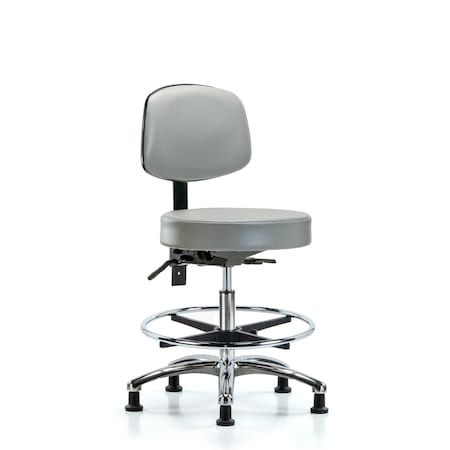 Vin Stool with Back Chr-Med Bench Ht with Seat Tilt, Chr FR, and Stat Glides in Dove Trailblazer Vin