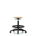 Wood Stool - High Bench Height with Black Foot Ring and Casters
