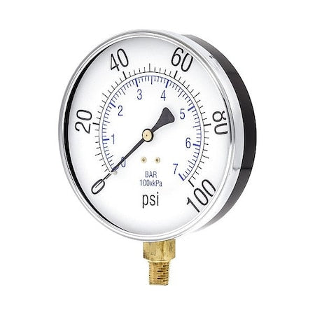 Pressure Gauge, 1/4 in NPT, Bottom Location