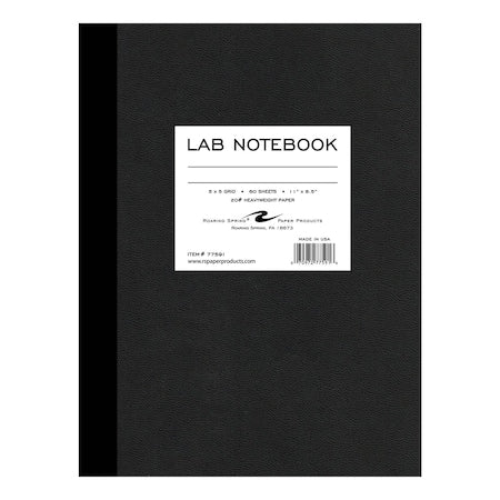 Lab Notebook, 11"x8.5", 60 Sht, Black cover, 5x5 graph
