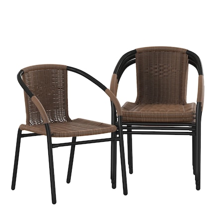 Lila Medium Brown Rattan Indoor-Outdoor Restaurant Stack Chair, PK4