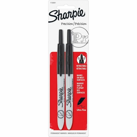 Permanent Marker, Black, Ultra Fine Tip, Capped, 2 PK