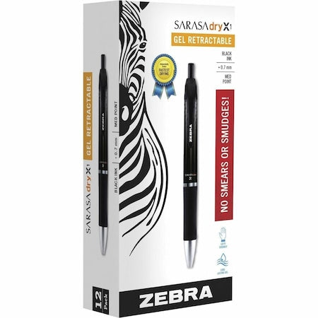 Zebra SARASA dry X1 Retractable Gel Pen - Retractable - Black Dry, Gel-based Ink - 1 Dozen