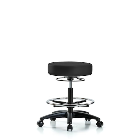 Vin Stool without Back-Medium Bench Ht with Chrome Foot RingandCasters in Charcoal Trailblazer Vin