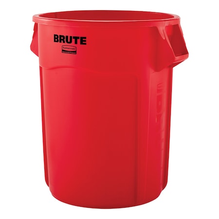 BRUTE Trash Can, Round, 55 gal Capacity, 26 1/2 in W, 33 in H, Red