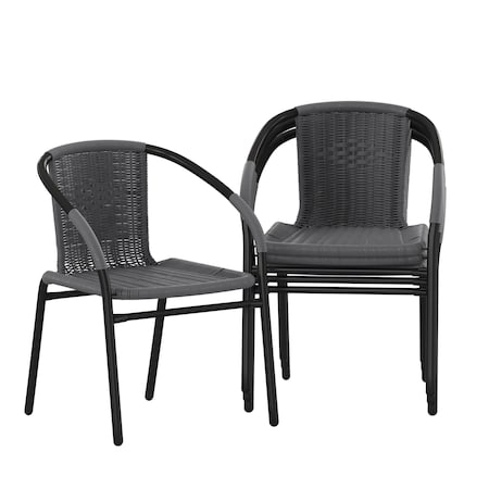 Lila Gray Rattan Indoor-Outdoor Restaurant Stack Chair, PK4