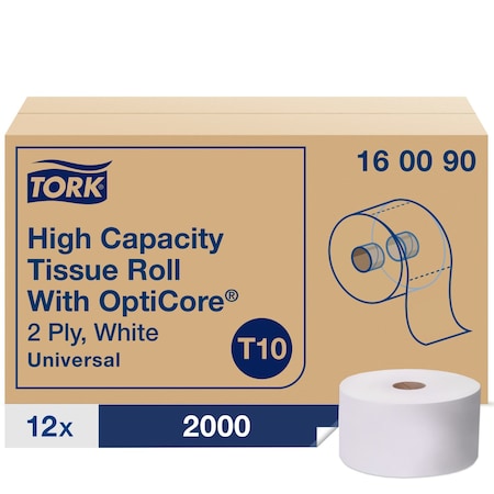 Standard Core, 2 Ply, 2,000 Sheets, White, 12 PK