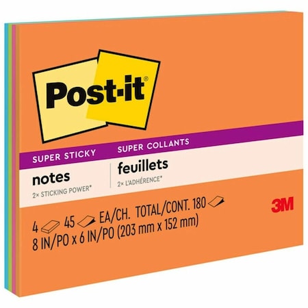 Super Sticky Notes, 6x8 In., PK4