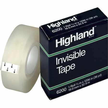 Invisible Tape, Mending, 0.75 in Wx36 yd L
