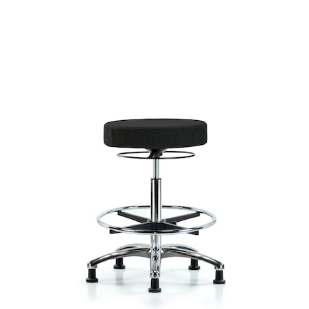 Fab Stool without Back Chrome-High Bench Height with Chrome Foot RingandStationary Glides in Blk Fab