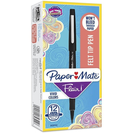 Porous Point Felt Tip Pen, Medium Black PK12