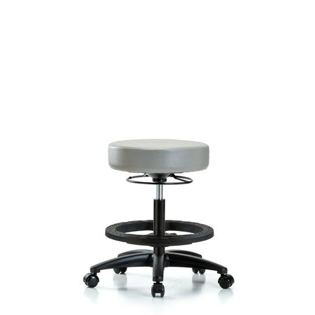Vin Stool without Back-Medium Bench Height with Black Foot Ring and Casters in Dove Trailblazer Vin