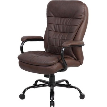 Heavy Duty Double Plush Chair, Brown Back, 33-1/2 in W 31" L 45-1/2" H, Fixed, Leather Seat