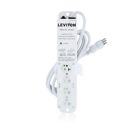 Outlet Strip, Medical Grade, 4 5-20R, 5-20P, 7 ft., White
