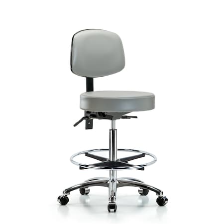 Vin Stool with Back Chr-High Bench Height with Seat Tilt, Chr FR, andCasters in Dove Trailblazer Vin