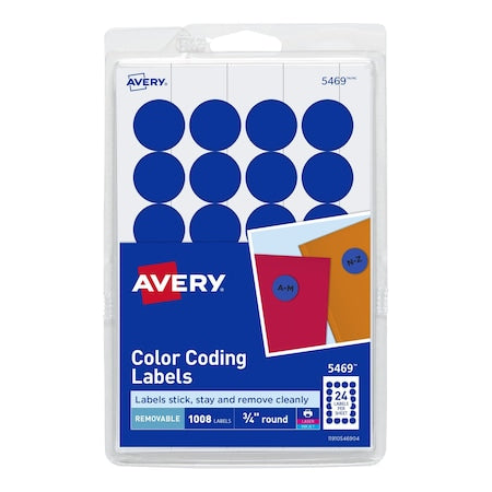 Laser/Inkjet Label, 3/4 in Label W, 3/4 in Label H, 24 Labels per Sheet Dark Blue