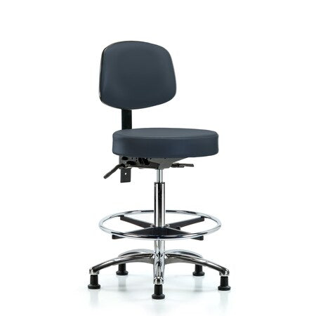 Vin Stool with Back Chr-High Ben Ht with Seat Tilt, ChrFR, andStat Glides in Imp Blue Trailblazer Vin