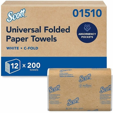 Scott Essential C-Fold Paper Towels, 1 Ply, 200 Sheets, White, 12 PK
