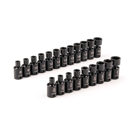 3/8 in Drive Flex Impact Socket Set, Metric, SAE, 21 pcs