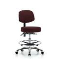 Fab Stool with Back Chr-Medium Bench Height with Seat Tilt, Chr Foot Ring, and Casters in Burgundy Fab
