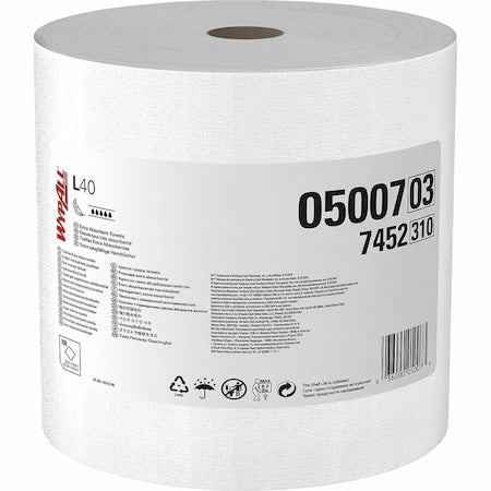 WypAll PowerClean L40 Extra Absorbent Towels (05007), Jumbo Roll, Limited Use Towels, White
