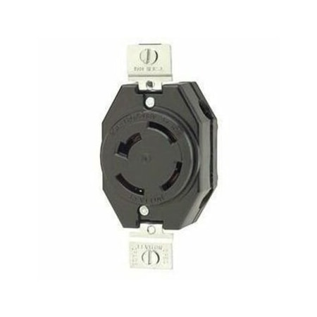 Flanged Locking Receptacle, Non-NEMA, 20 A, 120/208V AC, Three Phase, 4 Pole, Flush Mount, Black