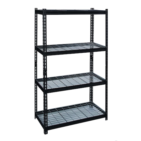 2300 Riveted Steel Wire Deck Shelving 4-Shelf Unit, 18" D x 36" W x 60" H, Black