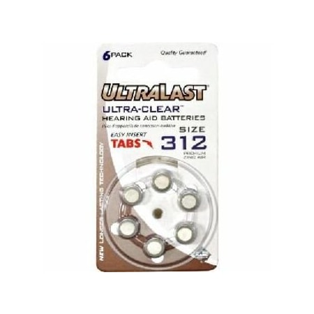 NABC UltraLast UL312HA Zinc Air Size 312 Ultra Clear Hearing Aid Battery - Zinc Air