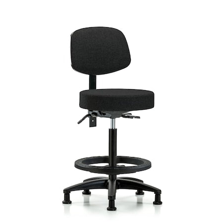 Fab Stool with Back-High Bench Ht with Seat Tilt, Black Foot Ring, and Stationary Glides in Black Fab