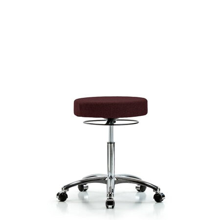 Rutledge Fabric Stool without Back Chrome - Medium Bench Height with Casters in Burgundy Fabric