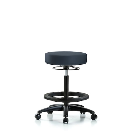 Vin Stool without Back-High Bench Ht with Black Foot RingandCasters in Imperial Blue Trailblazer Vin