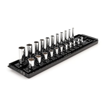 1/4 Inch Drive 12-Point Socket Set with Rails and Tray, 22-Piece 5/32-9/16 in.