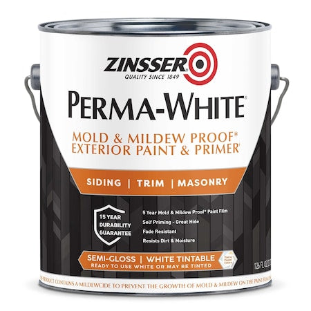 Interior/Exterior Paint, Semi-gloss, Water Base, White, 1 gal