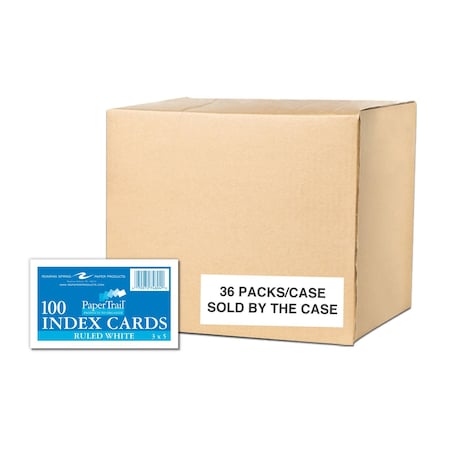 Case of Index Cards 3""x5"", 100 Sheets of White Index Per Pack, Ruled on Front, Blank on Back