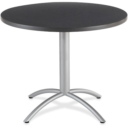 CafeWorks Cafe/Breakroom Table, Graphite Granite Top, Silver Frame, 42 in Dia x 30 in H