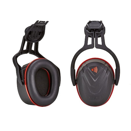 V-Gard Hard Hat-Mounted Earmuffs, Dielectric, Upgraded Fork Design, NRR 31 dB, Foam, Black/Red