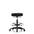 Rutledge Fab Stool without Back - High Bench Height with Chrome Foot Ring and Casters in Black Fab