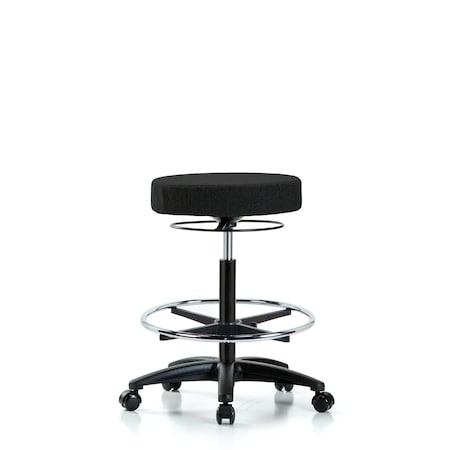 Rutledge Fab Stool without Back - High Bench Height with Chrome Foot Ring and Casters in Black Fab