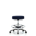 Rutledge Fab Stool without Back Chr-Med Bench Height with Chr Foot Ring and Casters in Navy Fab