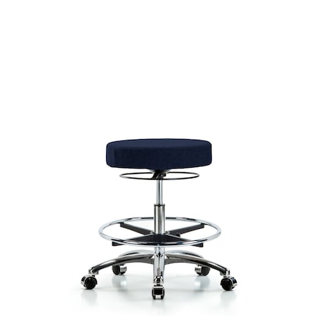 Rutledge Fab Stool without Back Chr-Med Bench Height with Chr Foot Ring and Casters in Navy Fab