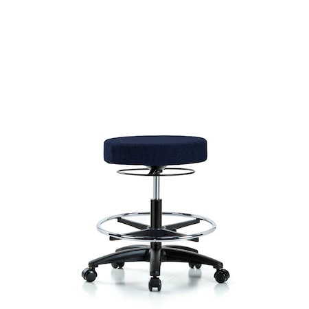 Rutledge Fab Stool without Back - Med Bench Height with Chrome Foot Ring and Casters in Navy Fab