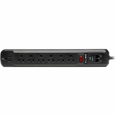 Power Strip, Surge, Modem/Fax Protection, 5-15R, 5-15P, 6 ft., Black
