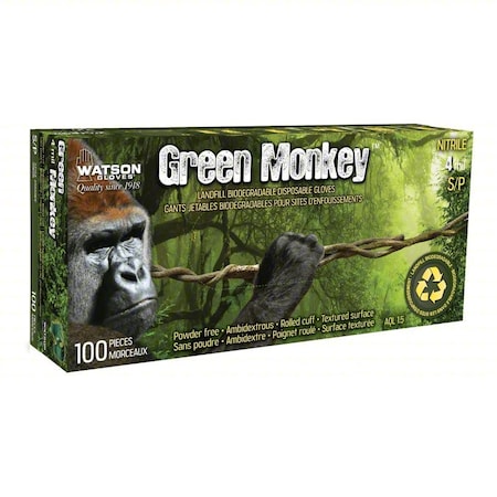 Green Monkey, Disposable Gloves, 4 mil Palm, Nitrile, Powder-Free, 100 PK, Forest Green, 2XL